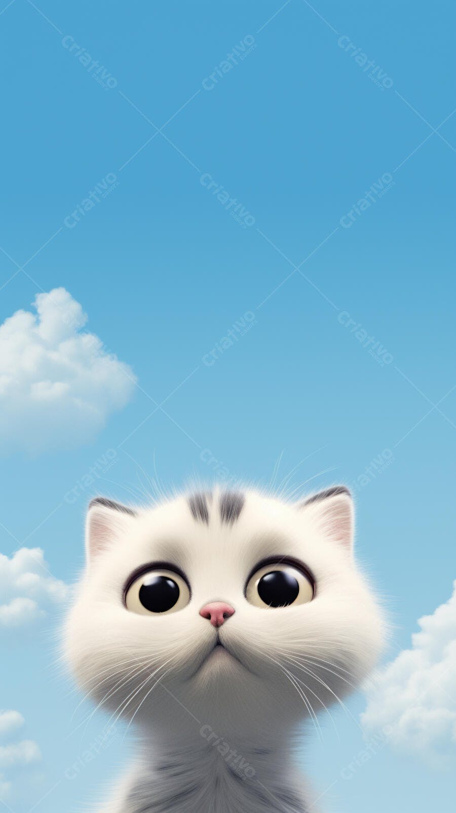 Gatinho branco olhando para o céu azul