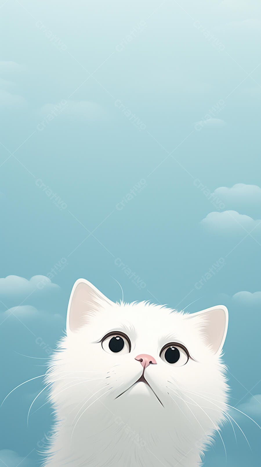 Gato branco olhando para o céu azul