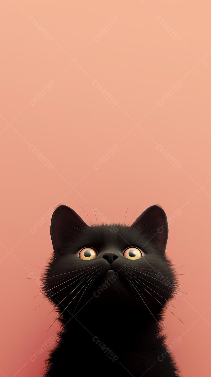 Gatinho preto curioso fundo rosa