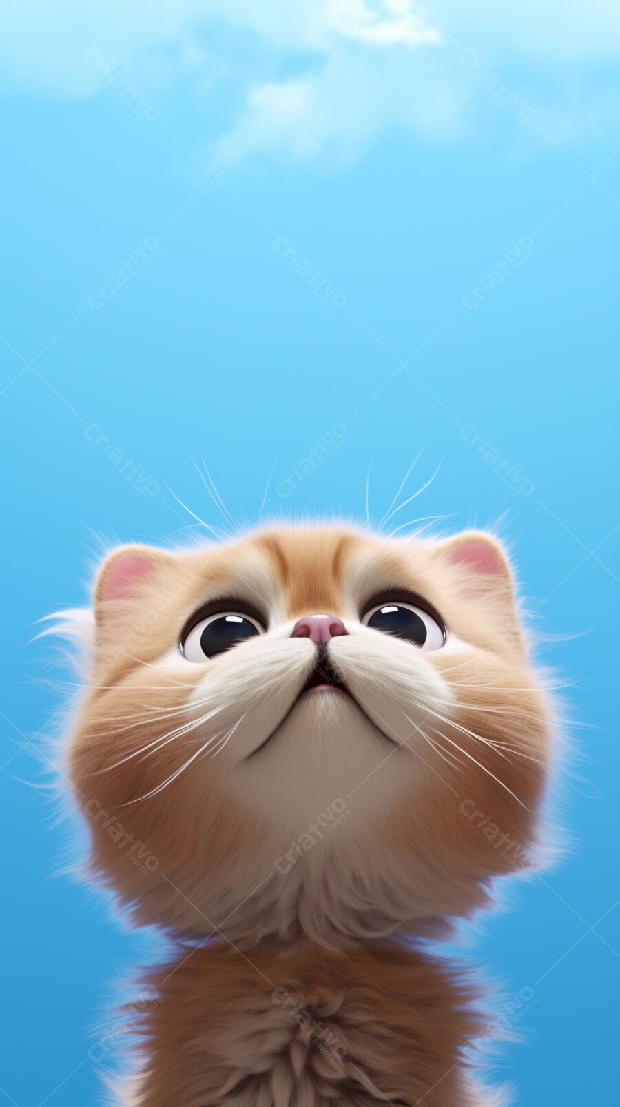 Gatinho fofo olhando para cima céu azul