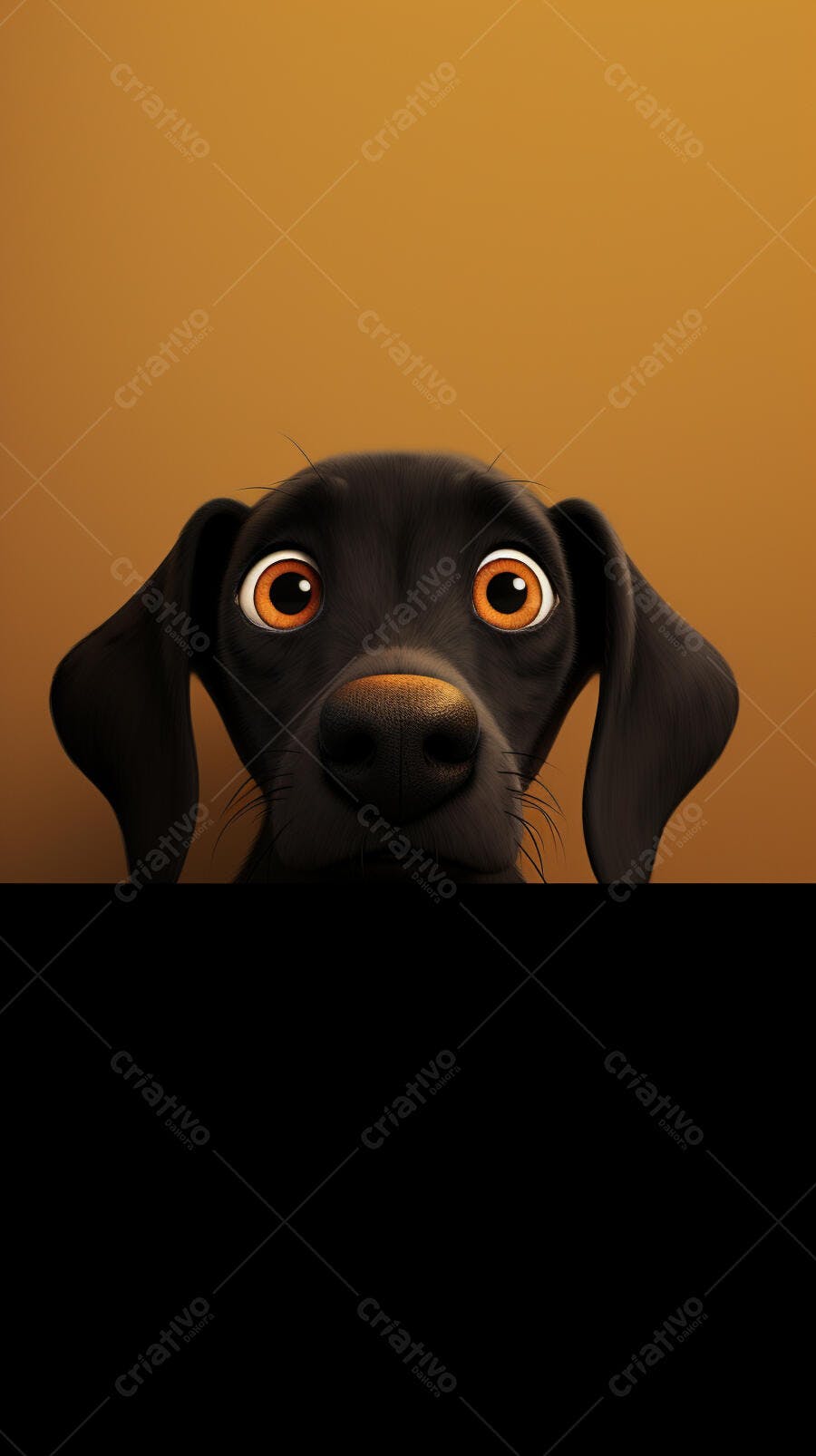 Cachorro preto curioso olhando por cima