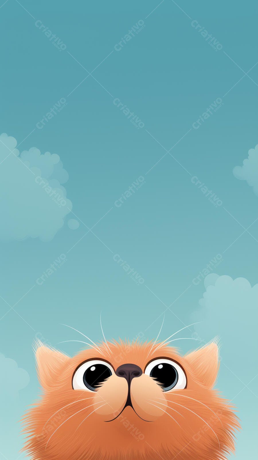 Gato laranja olhando para cima céu azul