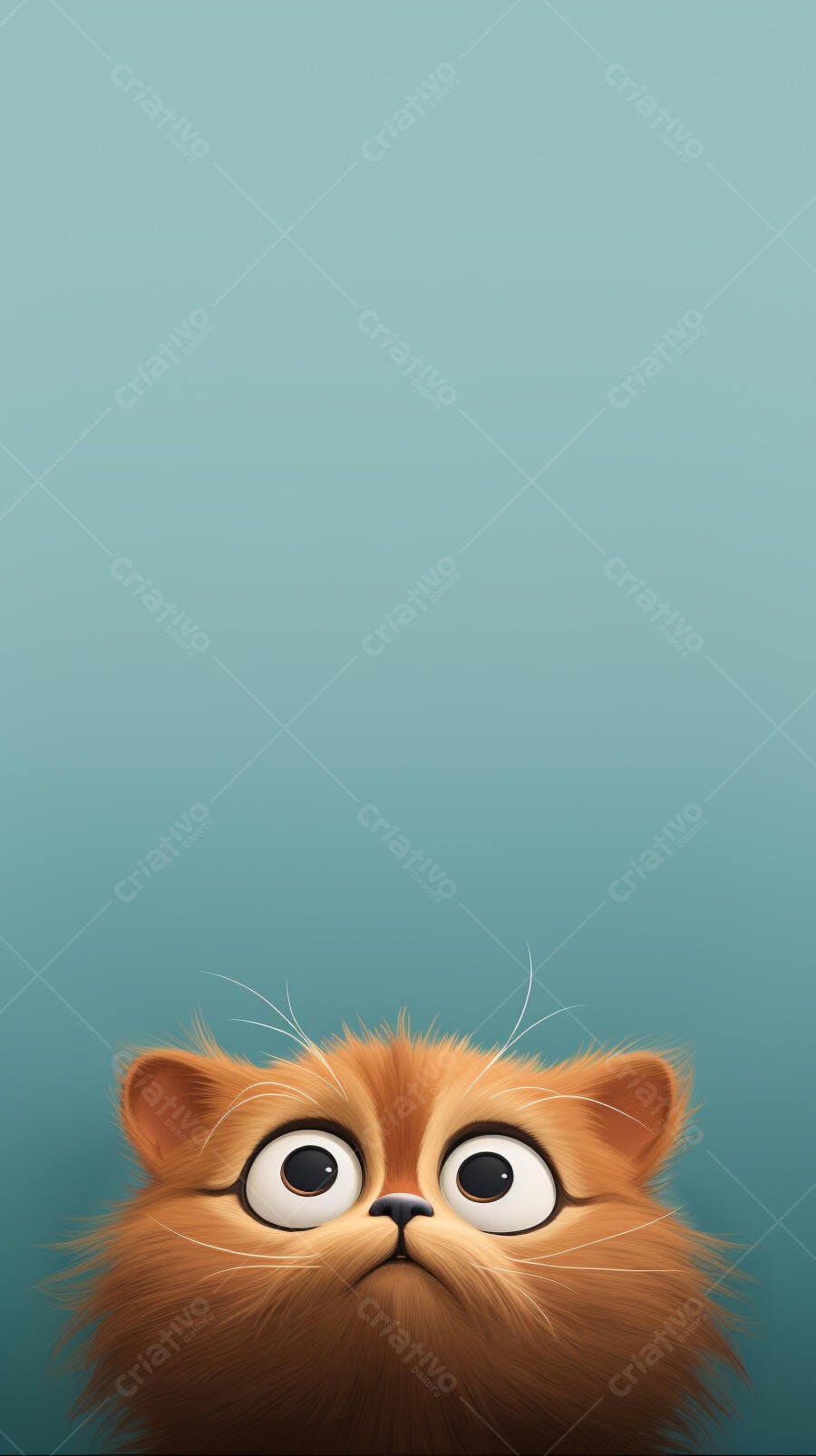 Gato fofo olhando para cima fundo azul