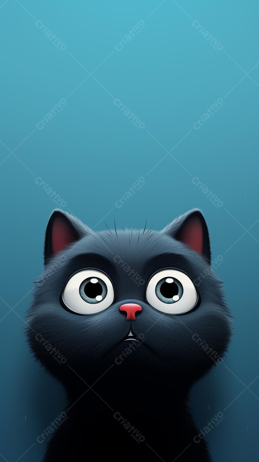 Gatinho preto curioso fundo azul