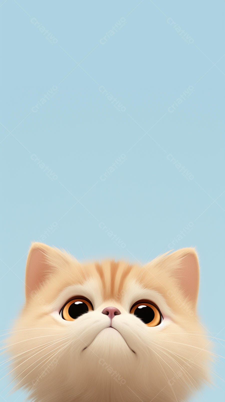 Gatinho fofo olhando para cima fundo azul