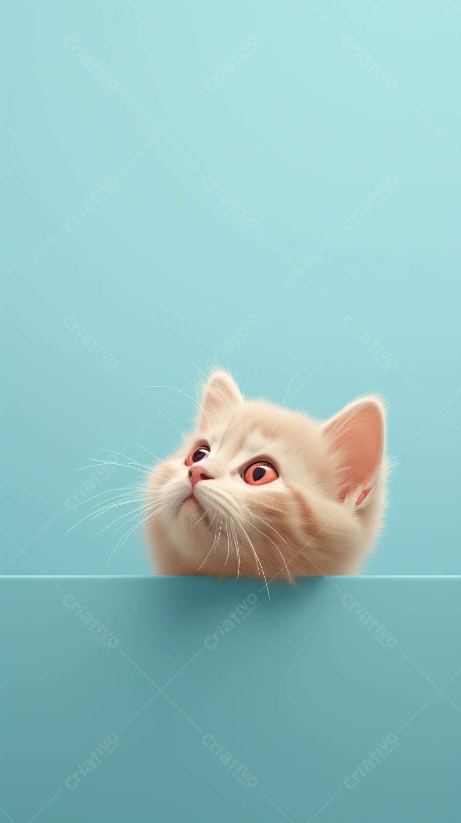 Gatinho fofo olhando para cima fundo azul