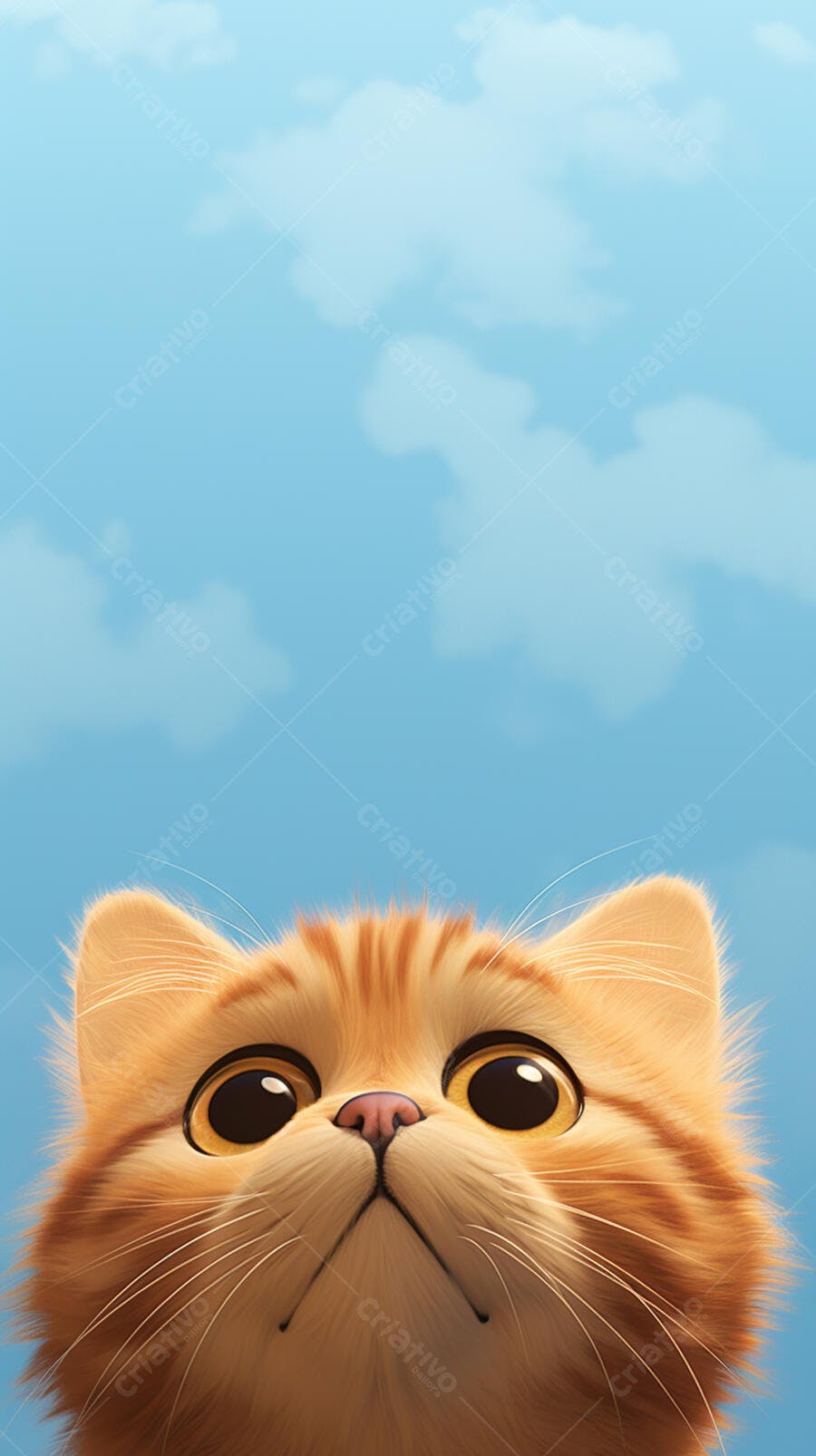 Gatinho ruivo olhando para o céu azul