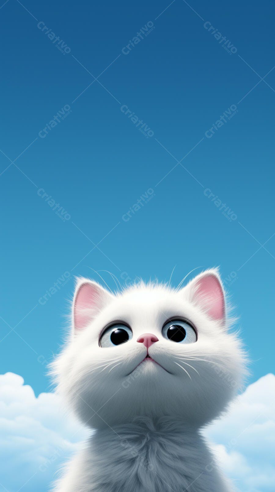 Gatinho branco olhando para o céu