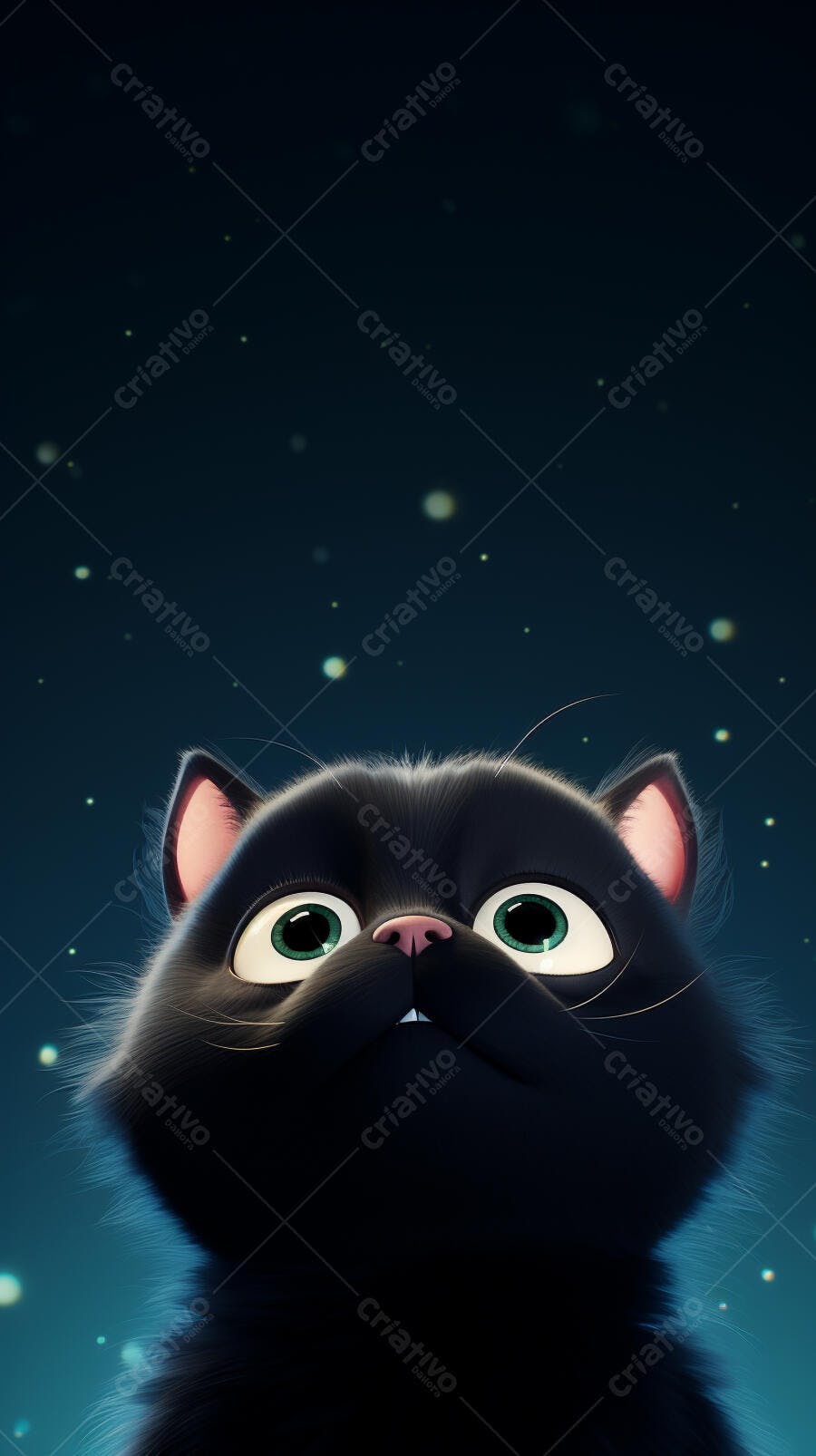 Gatinho Preto Olhando para as Estrelas