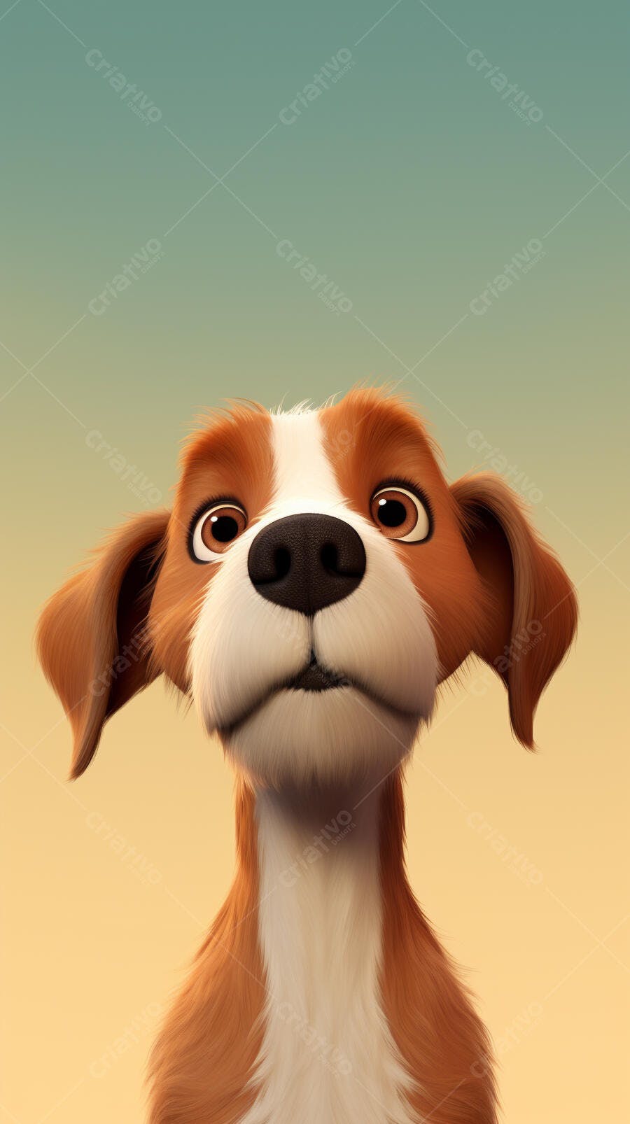 Cachorro animado olhar curioso fundo amarelo