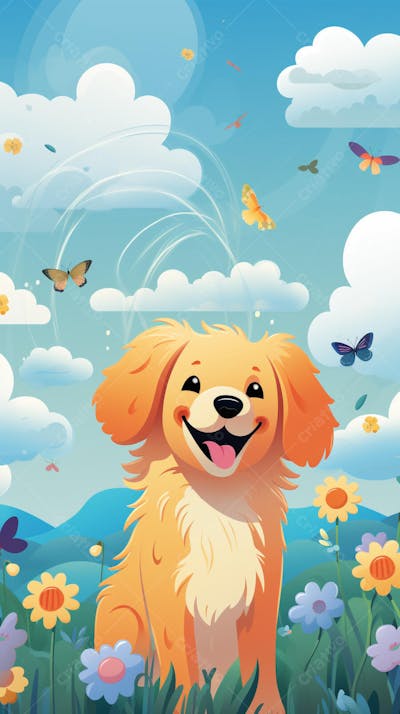 Wallpaper de Gato  e Cachorro Fofo com Arco-Íris e Corações - Ilustração Kawaii