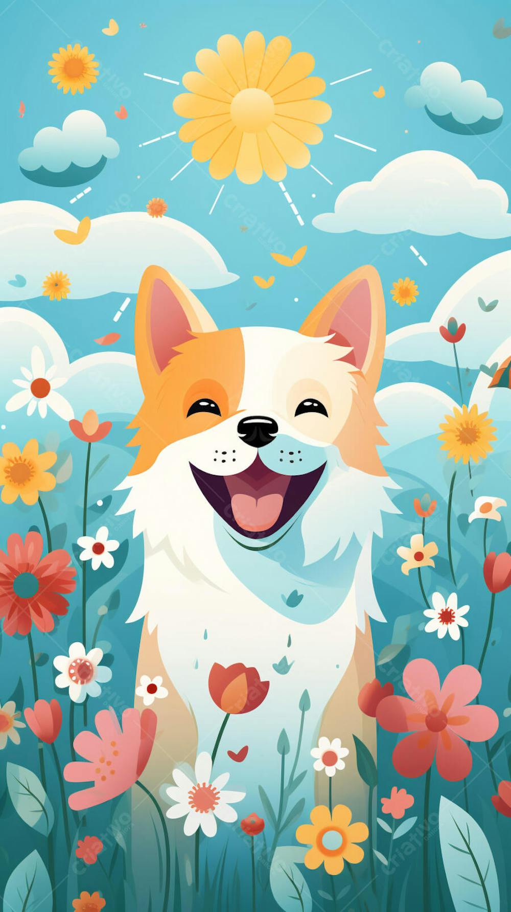 Wallpaper de Gato  e Cachorro Fofo com Arco-Íris e Corações - Ilustração Kawaii