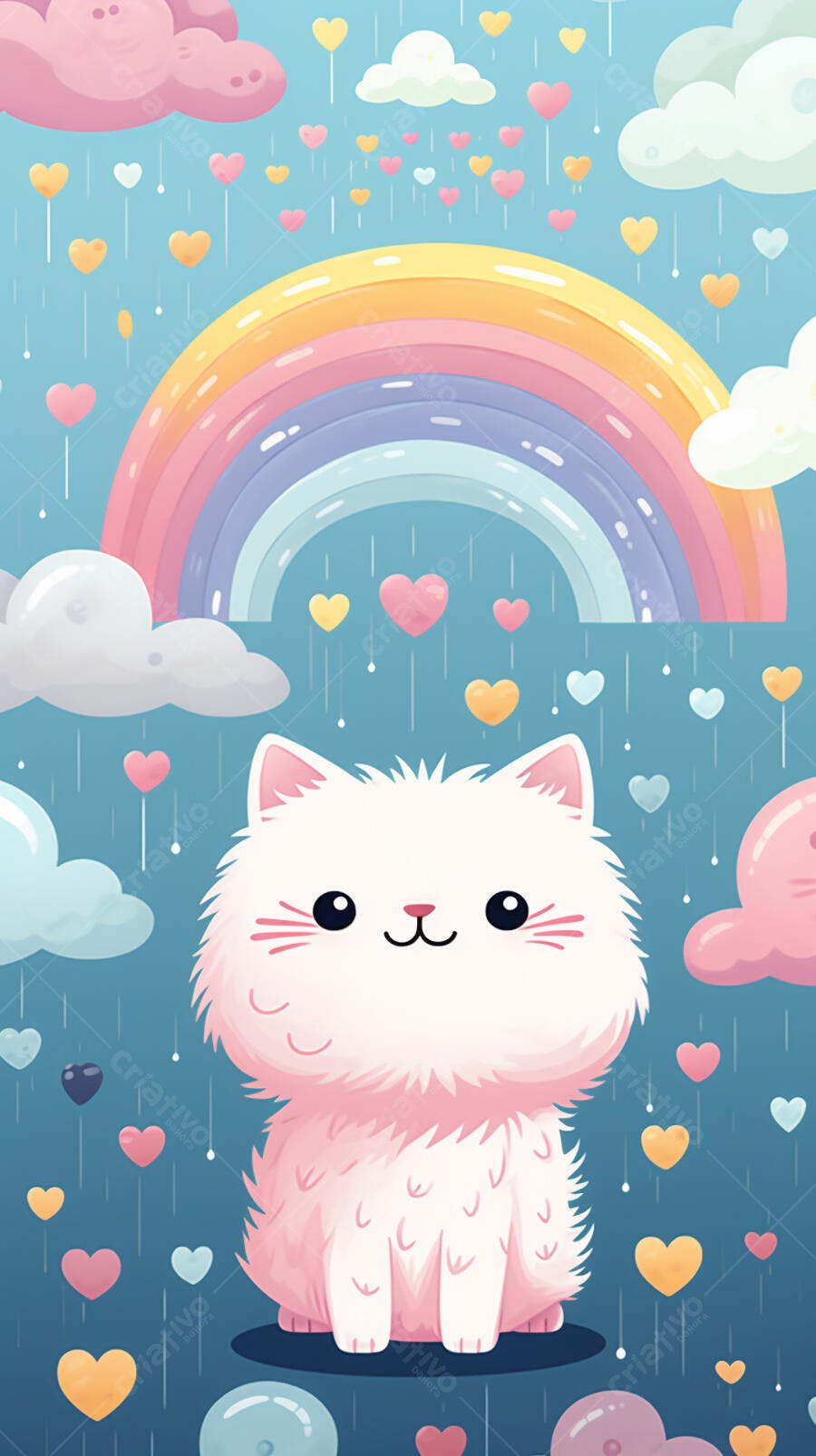 Gatinho fofo sob arco-íris colorido