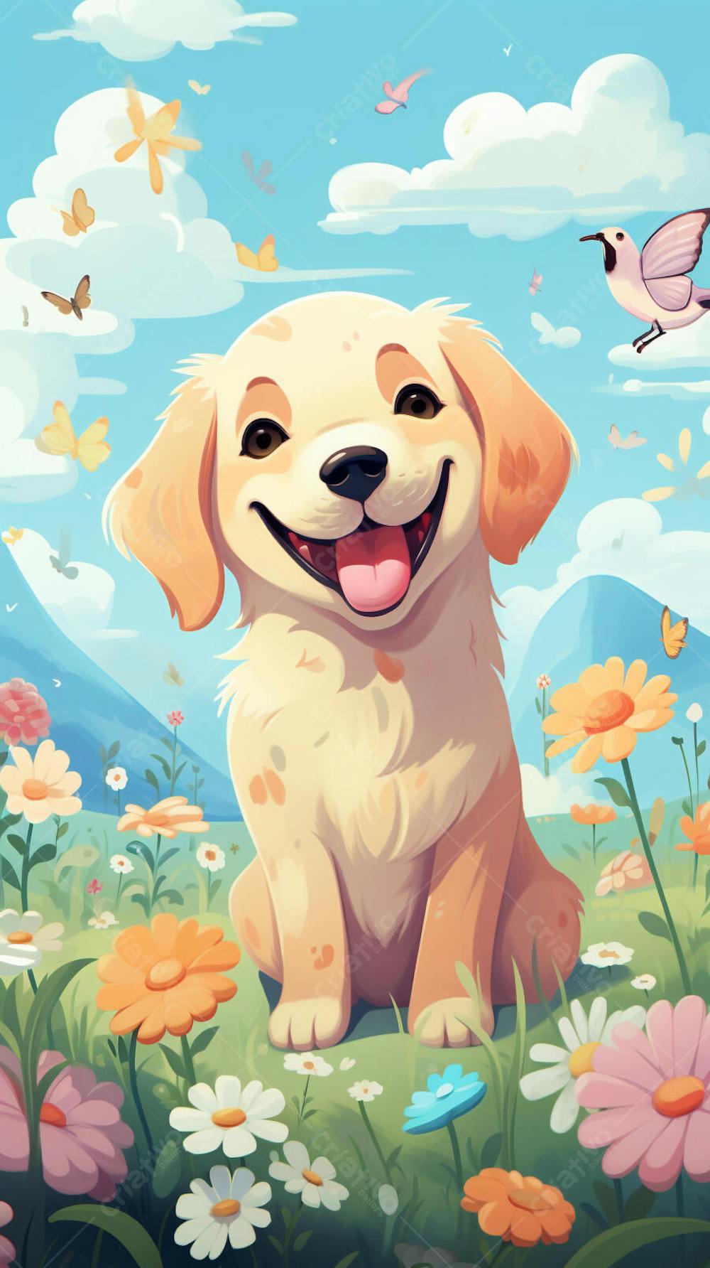 Wallpaper de Gato  e Cachorro Fofo com Arco-Íris e Corações - Ilustração Kawaii