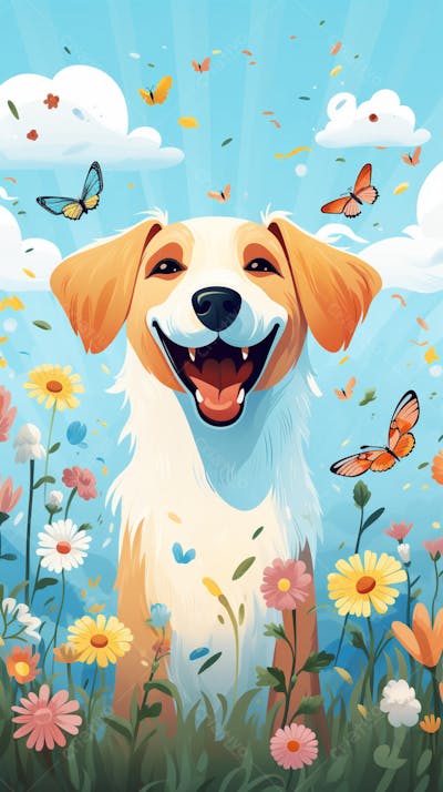 Wallpaper de Gato  e Cachorro Fofo com Arco-Íris e Corações - Ilustração Kawaii