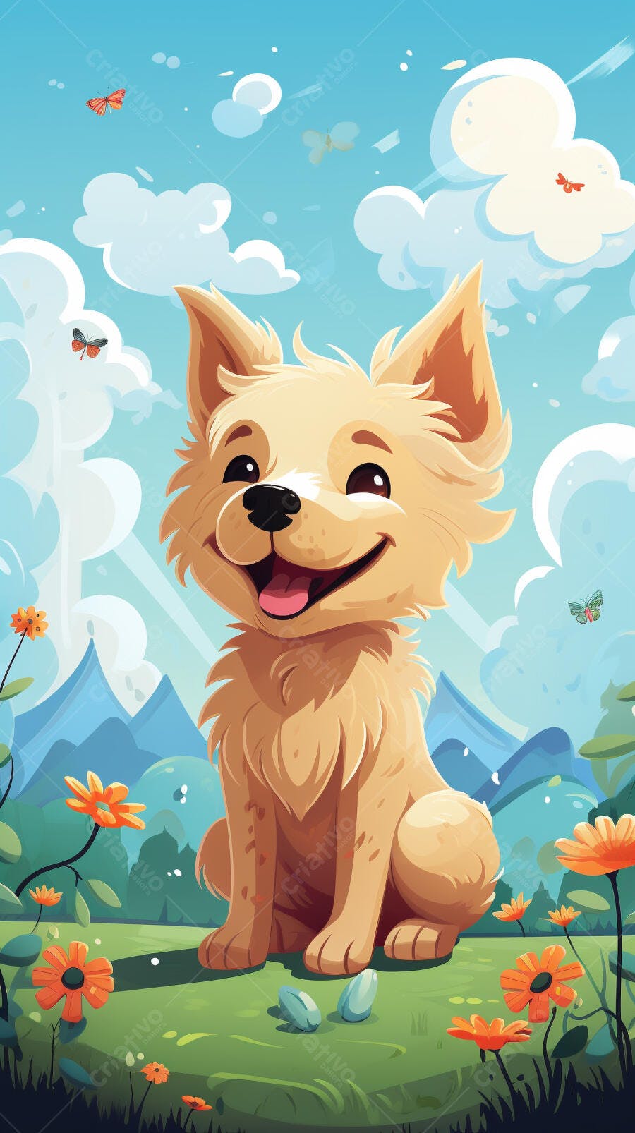 Cachorro feliz em paisagem primaveril