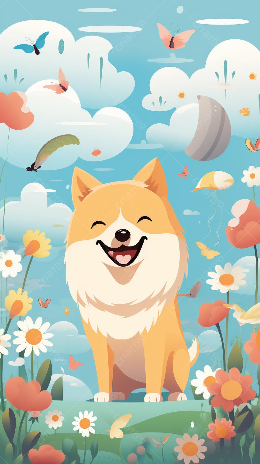 Cachorro Feliz em Jardim Florido