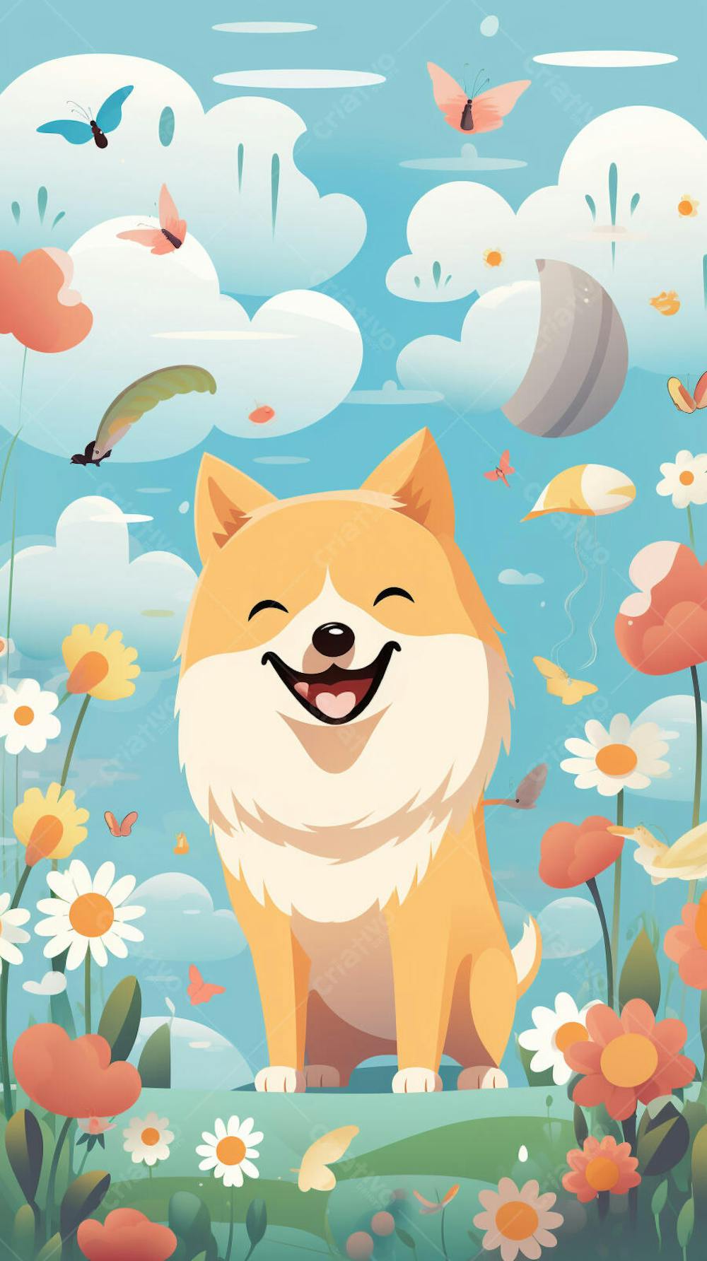 Wallpaper de Gato  e Cachorro Fofo com Arco-Íris e Corações - Ilustração Kawaii