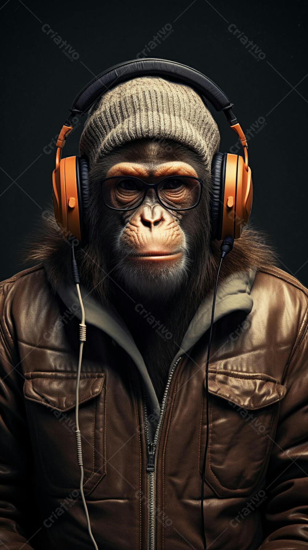Wallpaper de Macaco Estiloso com Fone de Ouvido e Jaqueta de Couro