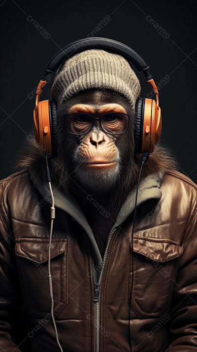 Wallpaper de Macaco Estiloso com Fone de Ouvido e Jaqueta de Couro