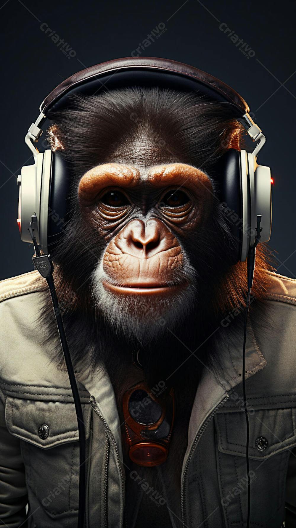 Wallpaper de Macaco Estiloso com Fone de Ouvido e Jaqueta de Couro