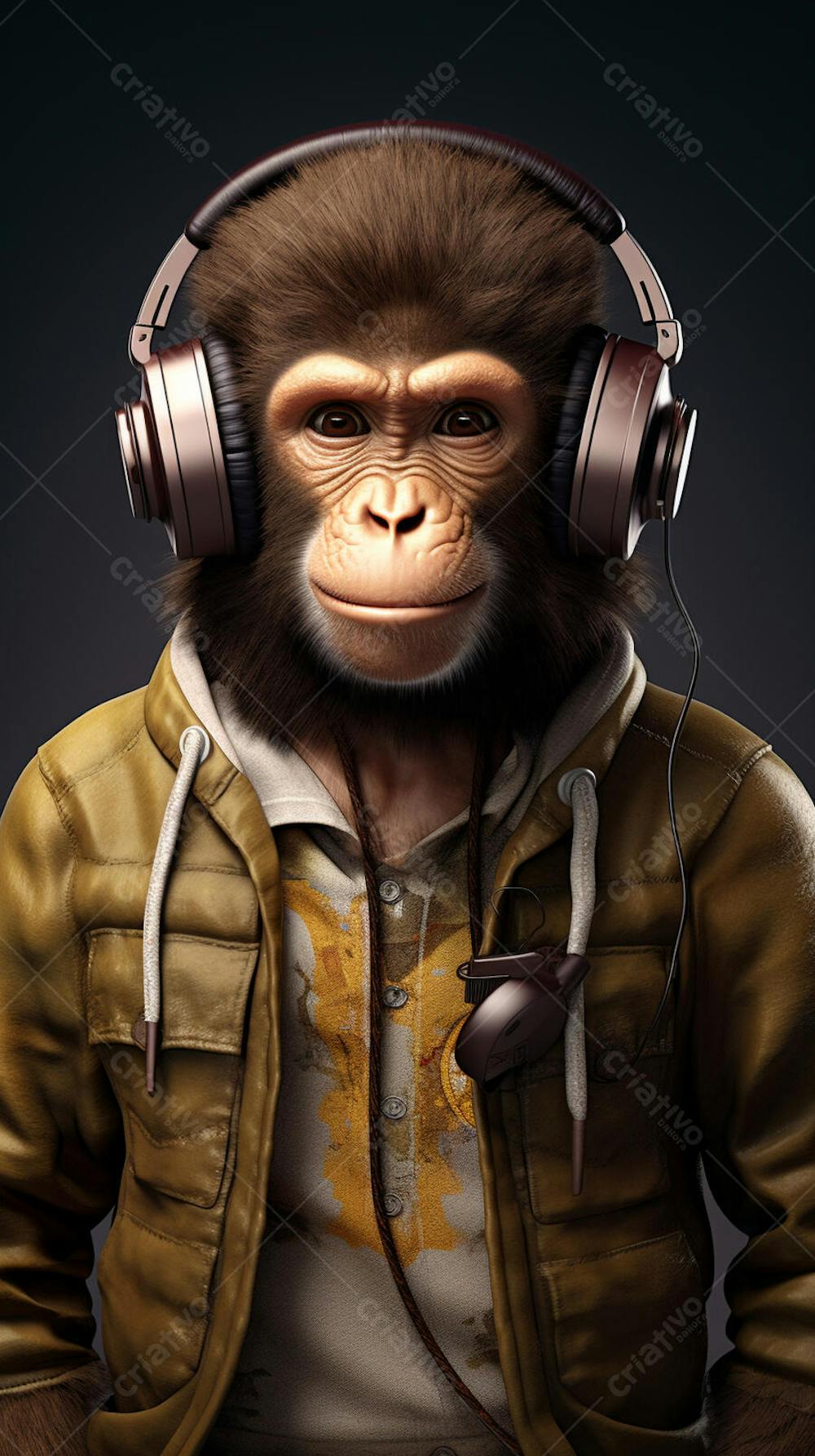 Wallpaper de Macaco Estiloso com Fone de Ouvido e Jaqueta de Couro
