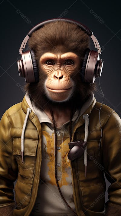 Wallpaper de Macaco Estiloso com Fone de Ouvido e Jaqueta de Couro