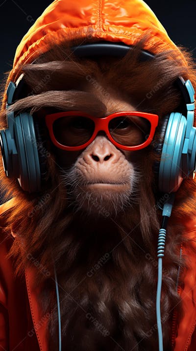 Wallpaper de Macaco Estiloso com Fone de Ouvido e Jaqueta de Couro