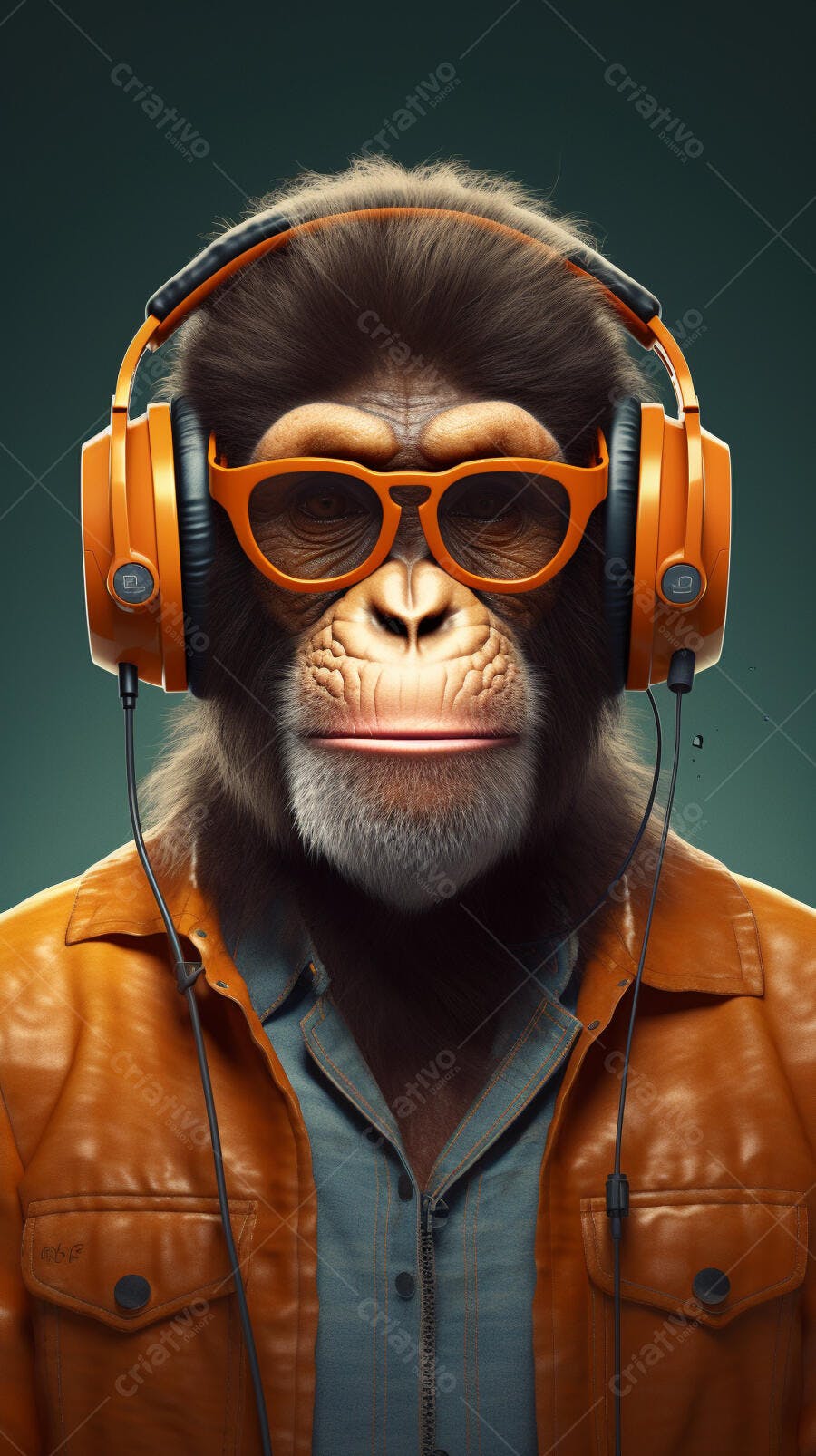 Macaco com óculos e fones laranja