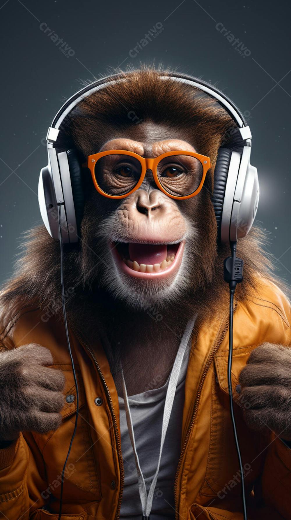 Wallpaper de Macaco Estiloso com Fone de Ouvido e Jaqueta de Couro