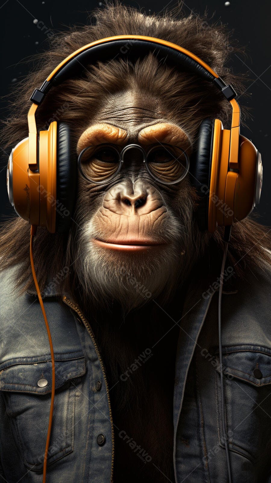 Macaco com fones de ouvido e óculos escuros