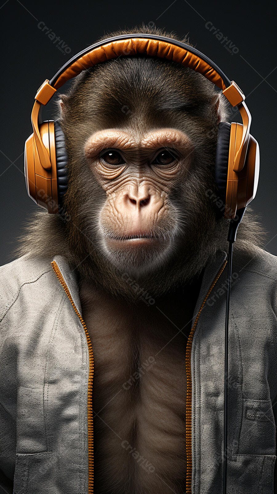 Macaco com fone de ouvido laranja