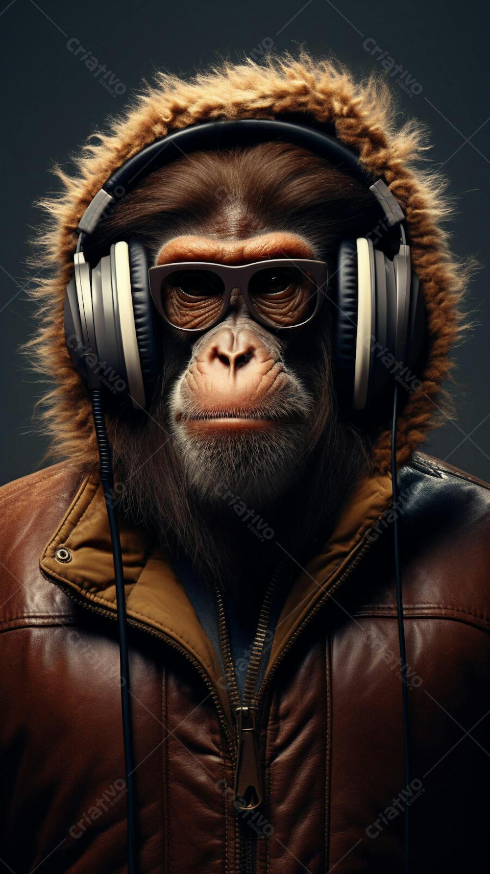 Wallpaper de Macaco Estiloso com Fone de Ouvido e Jaqueta de Couro