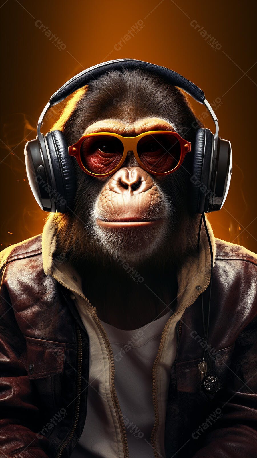 Macaco com fone de ouvido e óculos escuros