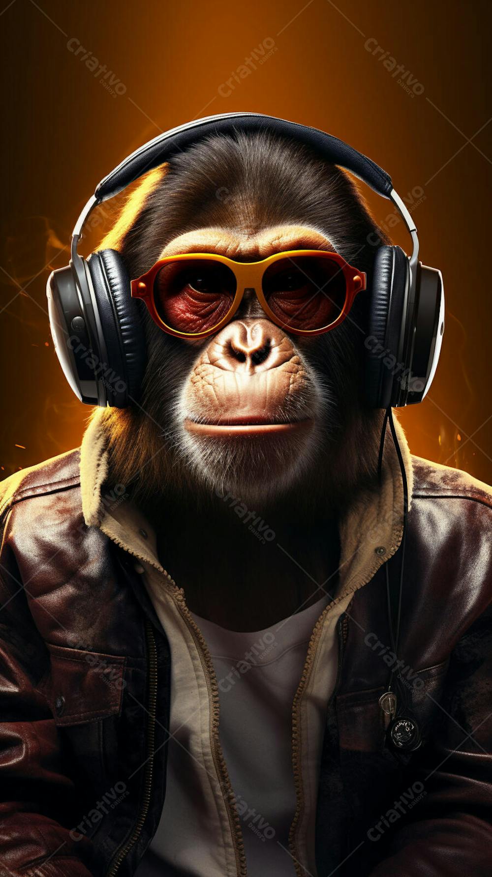 Wallpaper de Macaco Estiloso com Fone de Ouvido e Jaqueta de Couro