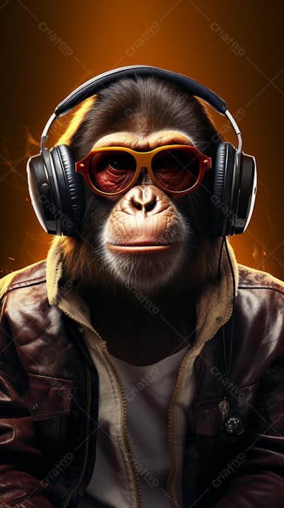 Wallpaper de Macaco Estiloso com Fone de Ouvido e Jaqueta de Couro