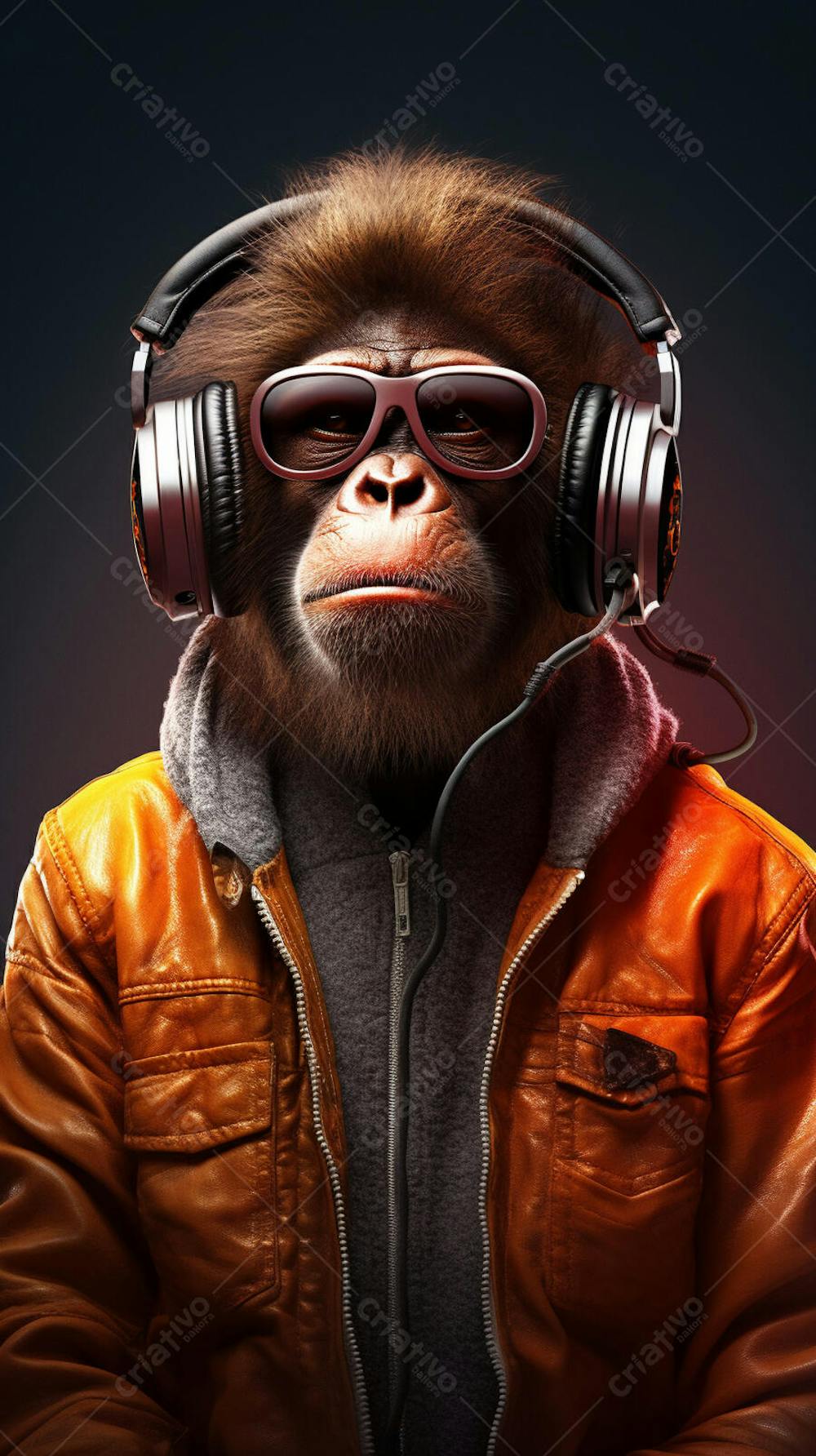 Wallpaper de Macaco Estiloso com Fone de Ouvido e Jaqueta de Couro