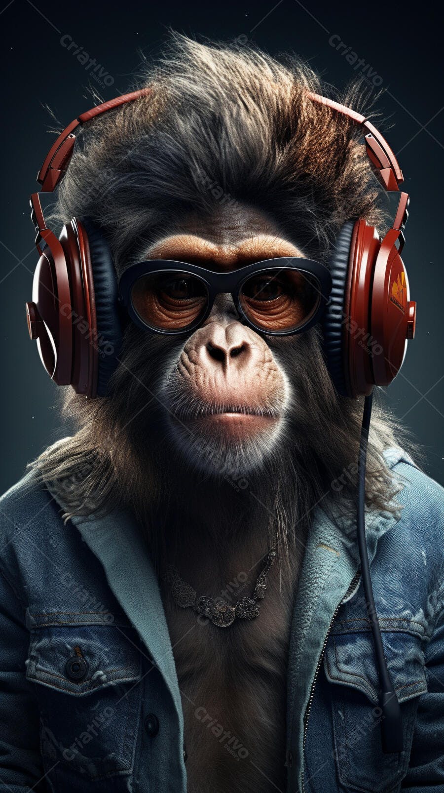Macaco estiloso com fone de ouvido