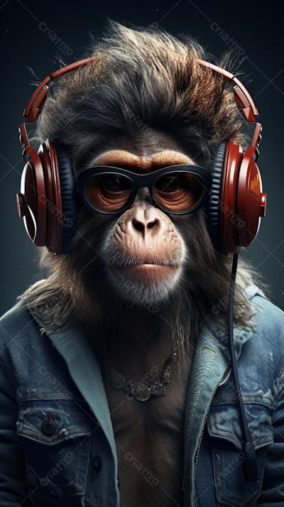 Wallpaper de Macaco Estiloso com Fone de Ouvido e Jaqueta de Couro