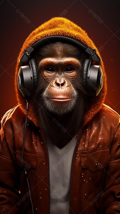 Wallpaper de Macaco Estiloso com Fone de Ouvido e Jaqueta de Couro
