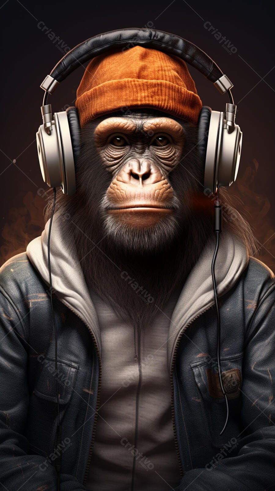 Chimpanzé com fone de ouvido estiloso