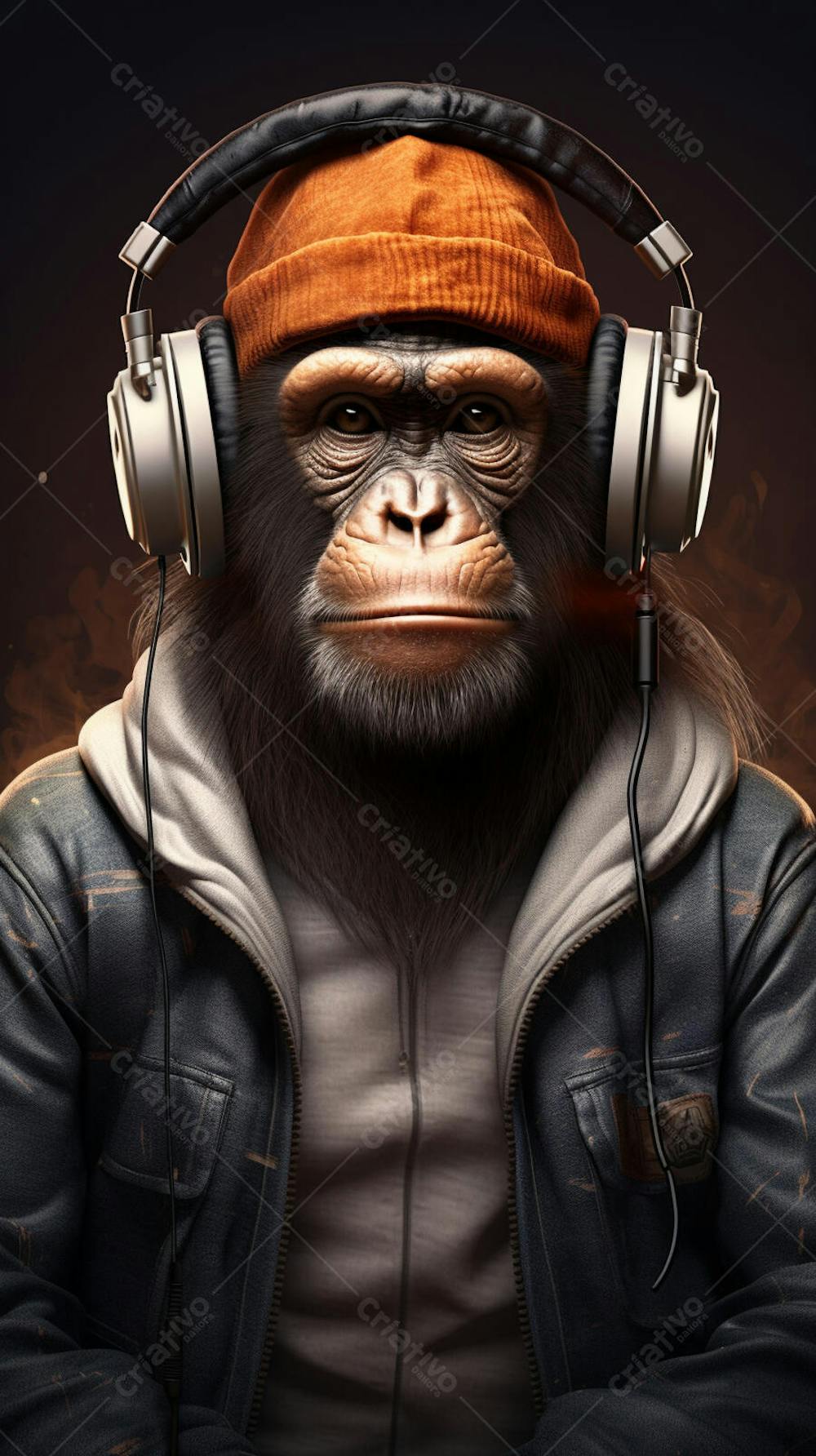 Wallpaper de Macaco Estiloso com Fone de Ouvido e Jaqueta de Couro