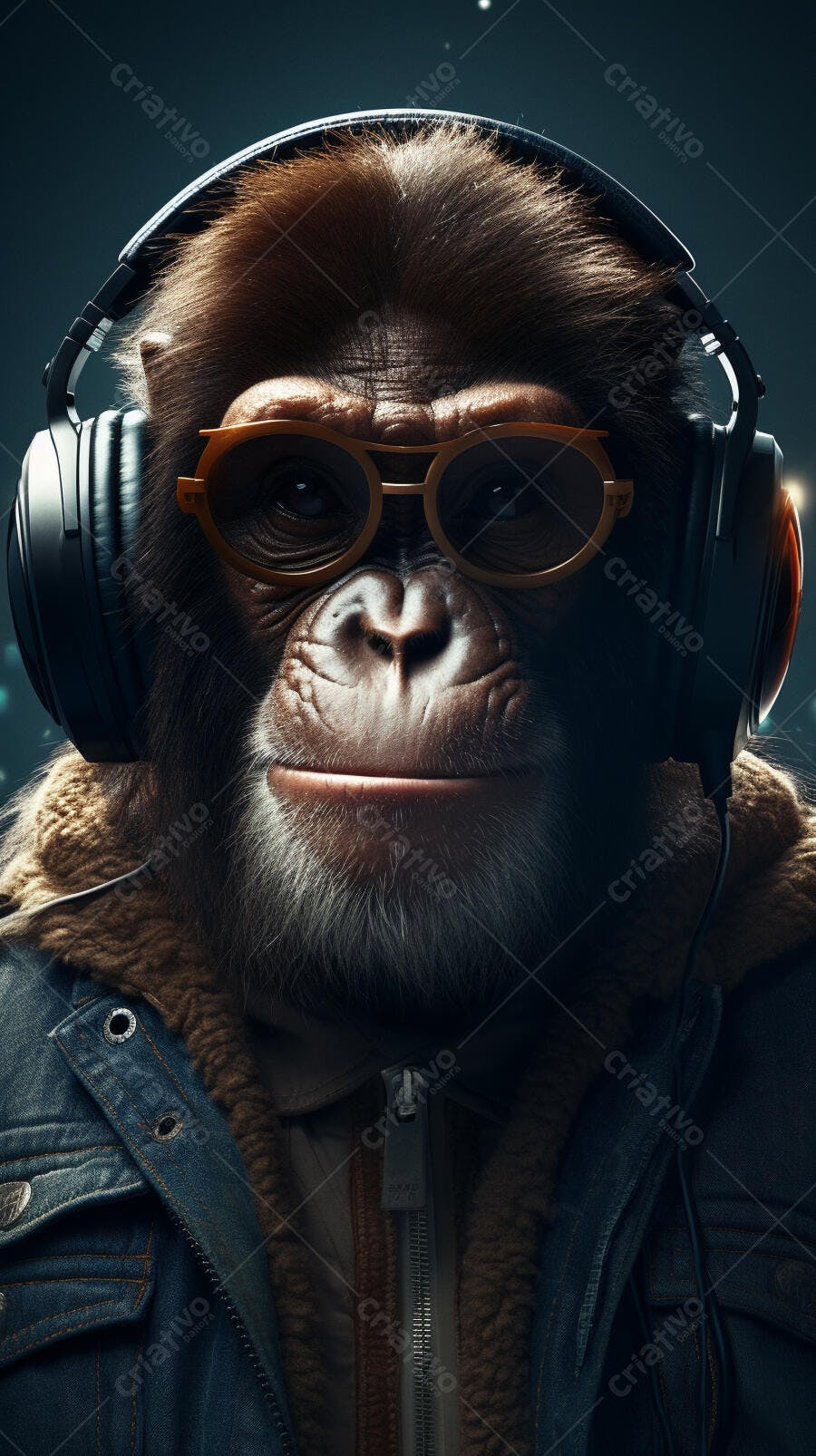 Macaco com fone de ouvido e óculos escuros