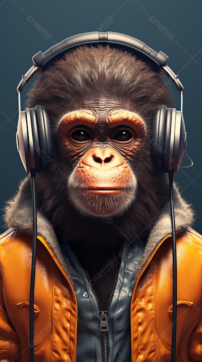 Wallpaper de Macaco Estiloso com Fone de Ouvido e Jaqueta de Couro