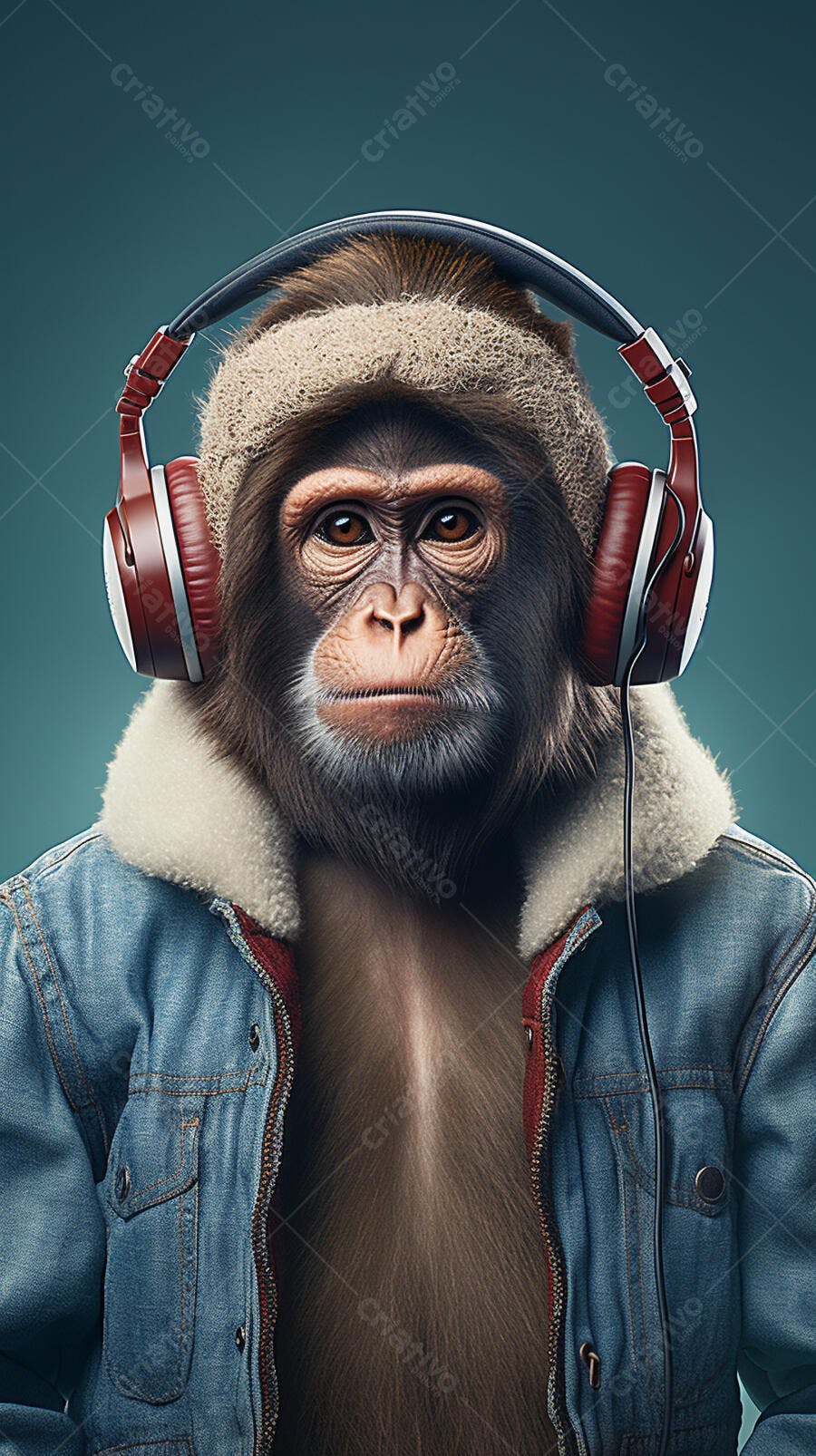 Macaco com fone de ouvido estiloso