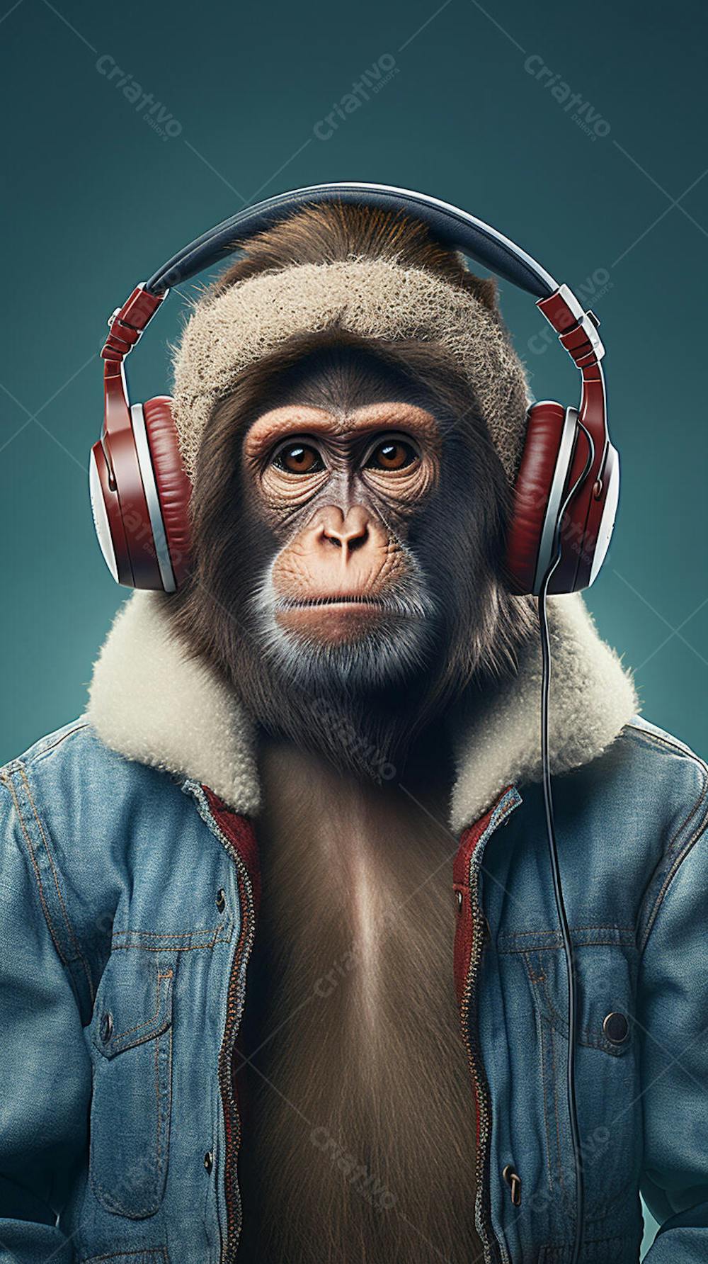 Wallpaper de Macaco Estiloso com Fone de Ouvido e Jaqueta de Couro