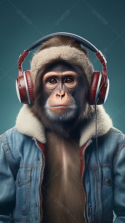 Wallpaper de Macaco Estiloso com Fone de Ouvido e Jaqueta de Couro