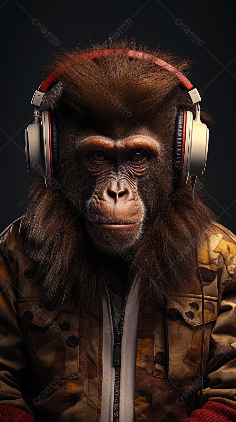 Chimpanzé com fones de ouvido estiloso