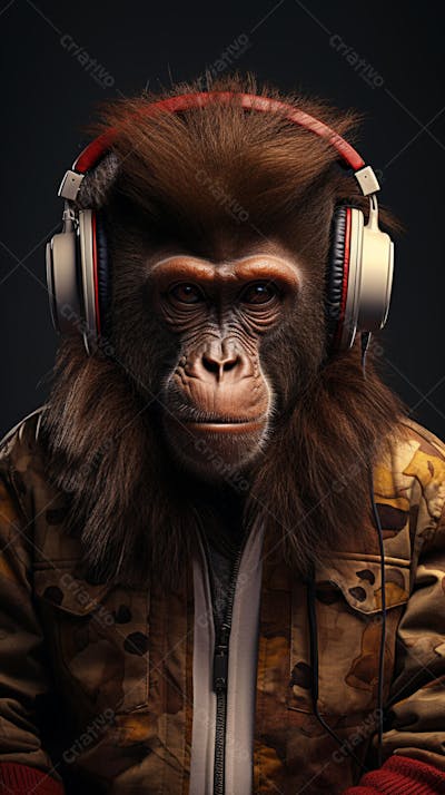 Wallpaper de Macaco Estiloso com Fone de Ouvido e Jaqueta de Couro