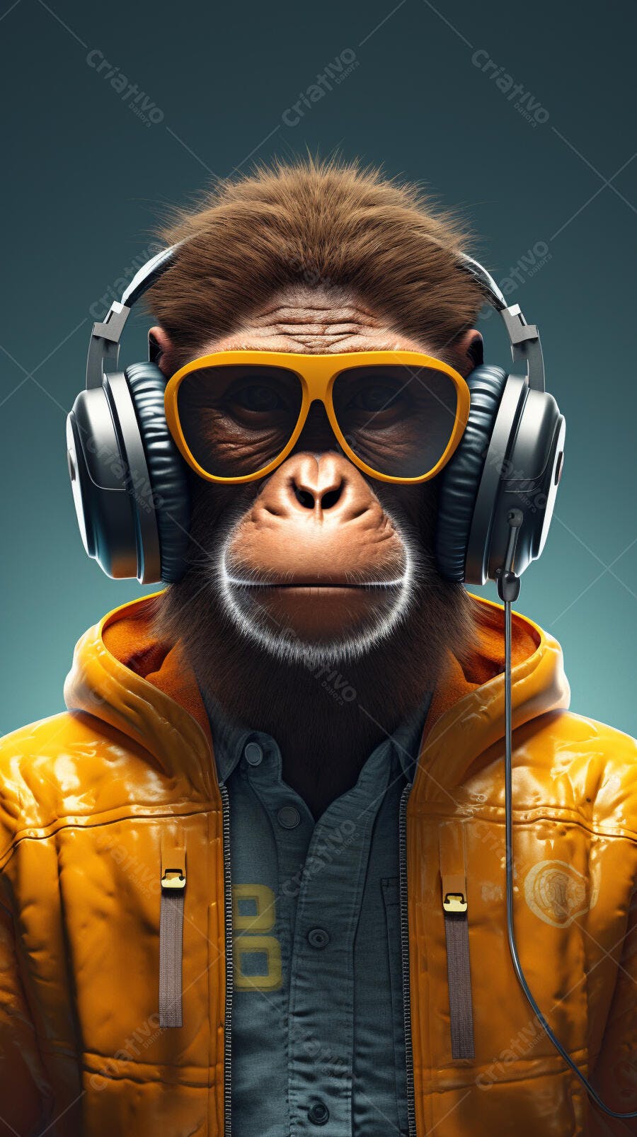 Macaco estiloso com óculos e fones